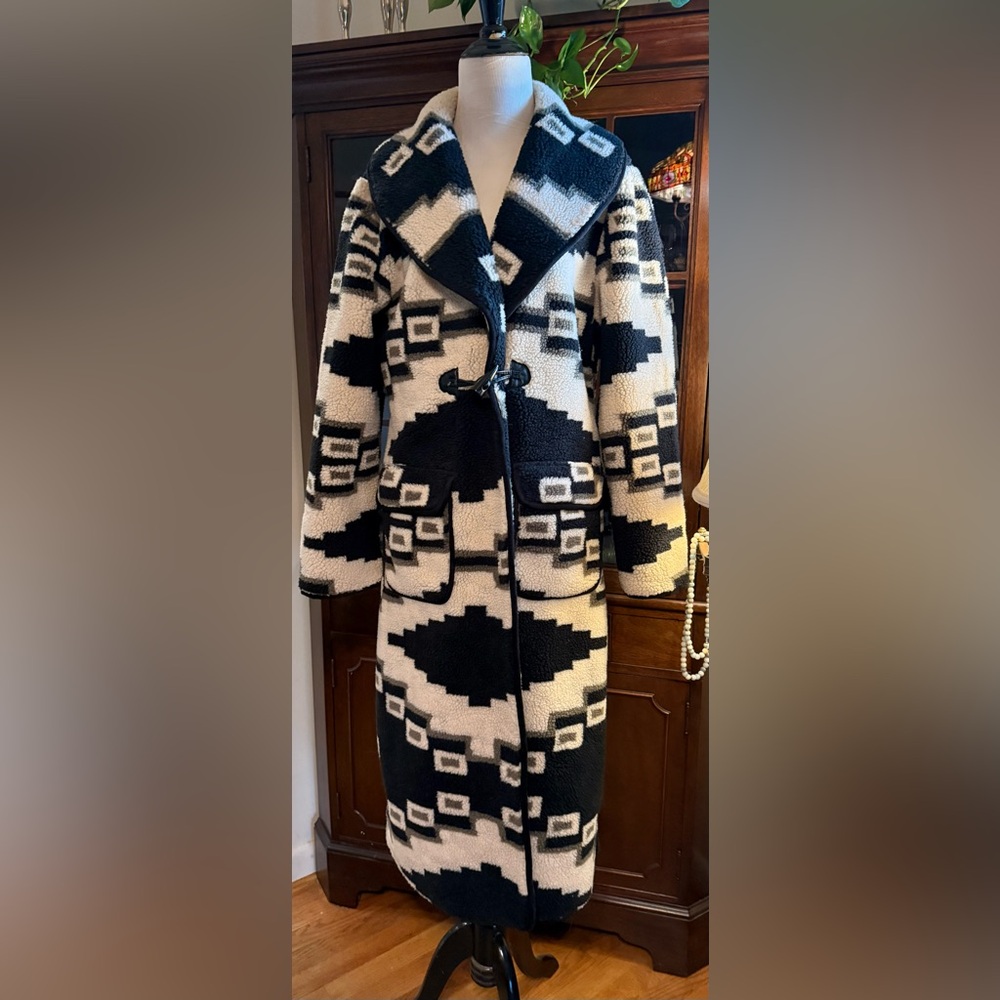 Tasha Polizzi Black and White Fleece Coat